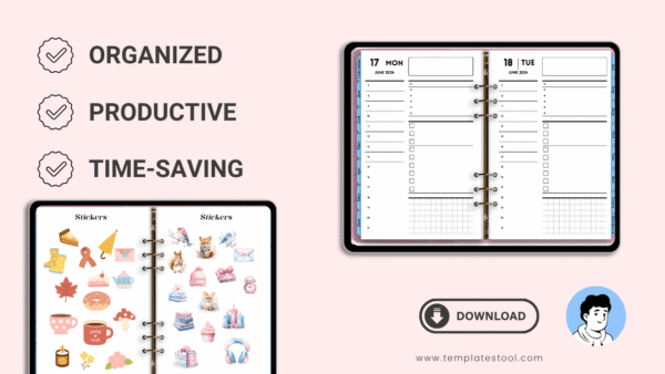 Digital Planner Calendar displaying monthly and weekly views with task management