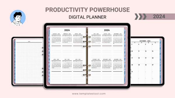 Digital Planner Calendar displaying monthly and weekly views with task management