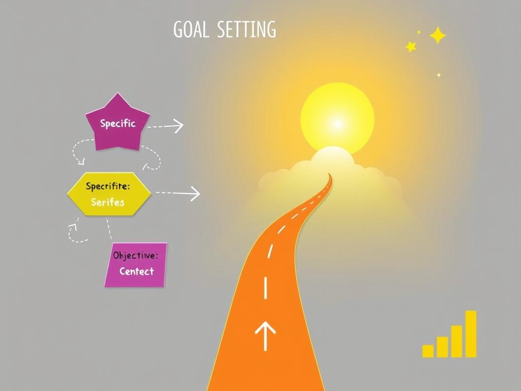 Steps to create a goal setting framework – An infographic showing key elements of building a solid goal-setting framework, like SMART goals and action plans.